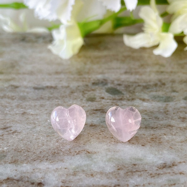 Rose Quartz Heart Shape Gemstone Hypoallergenic Surgical Steel Stud Earrings