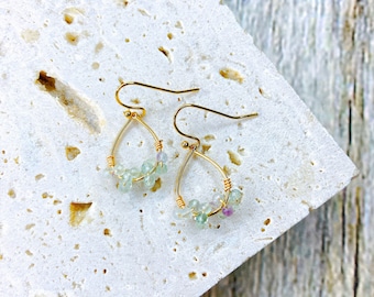 Rainbow Fluorite Beaded Earrings, Surgical Steel Dangle