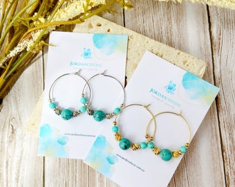 Blue Turquoise Beaded Hoop Earrings – December Birthstone