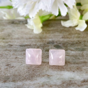 Rose quartz Square Gemstone Hypoallergenic Surgical Steel Stud Earrings