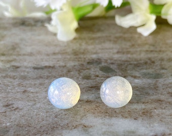 Opalite Round Gemstone Hypoallergenic Surgical Steel Stud Earrings