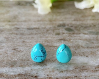 Blue Turquoise Teardrop Gemstone Earrings, Natural Stone Stud Earrings, Gemstone Earrings, Surgical Steel Gemstone Earrings