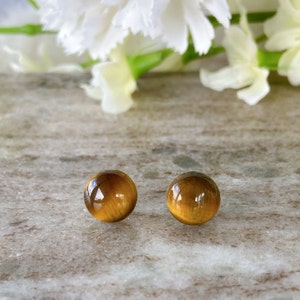 Tiger&#39;s Eye Round Gemstone Hypoallergenic Surgical Steel Stud Earrings