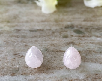 Rose Quartz Teardrop Gemstone Earrings, Natural Stone Stud Earrings, Gemstone Earrings, Surgical Steel Gemstone Earrings