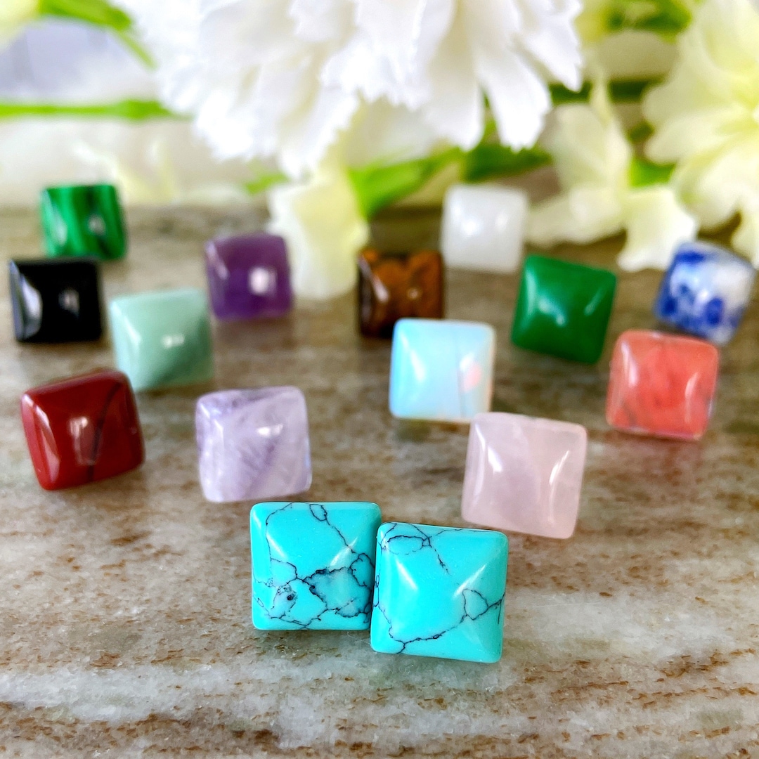 Square Gemstone Earrings – Hypoallergenic Surgical Steel | Stud or Clip ...