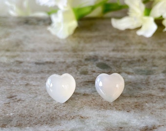 White Crystal Heart Shape Gemstone Hypoallergenic Surgical Steel Stud Earrings