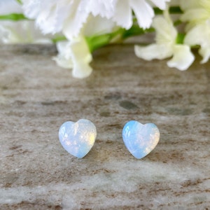 Opalite Heart Shape Gemstone Hypoallergenic Surgical Steel Stud Earrings