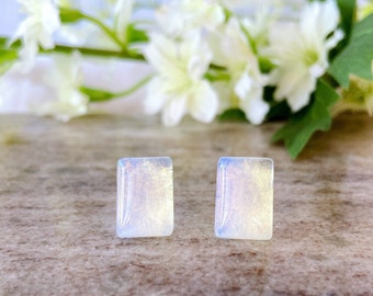 Opalite Rectangle Gemstone Hypoallergenic Surgical Steel Stud Earrings