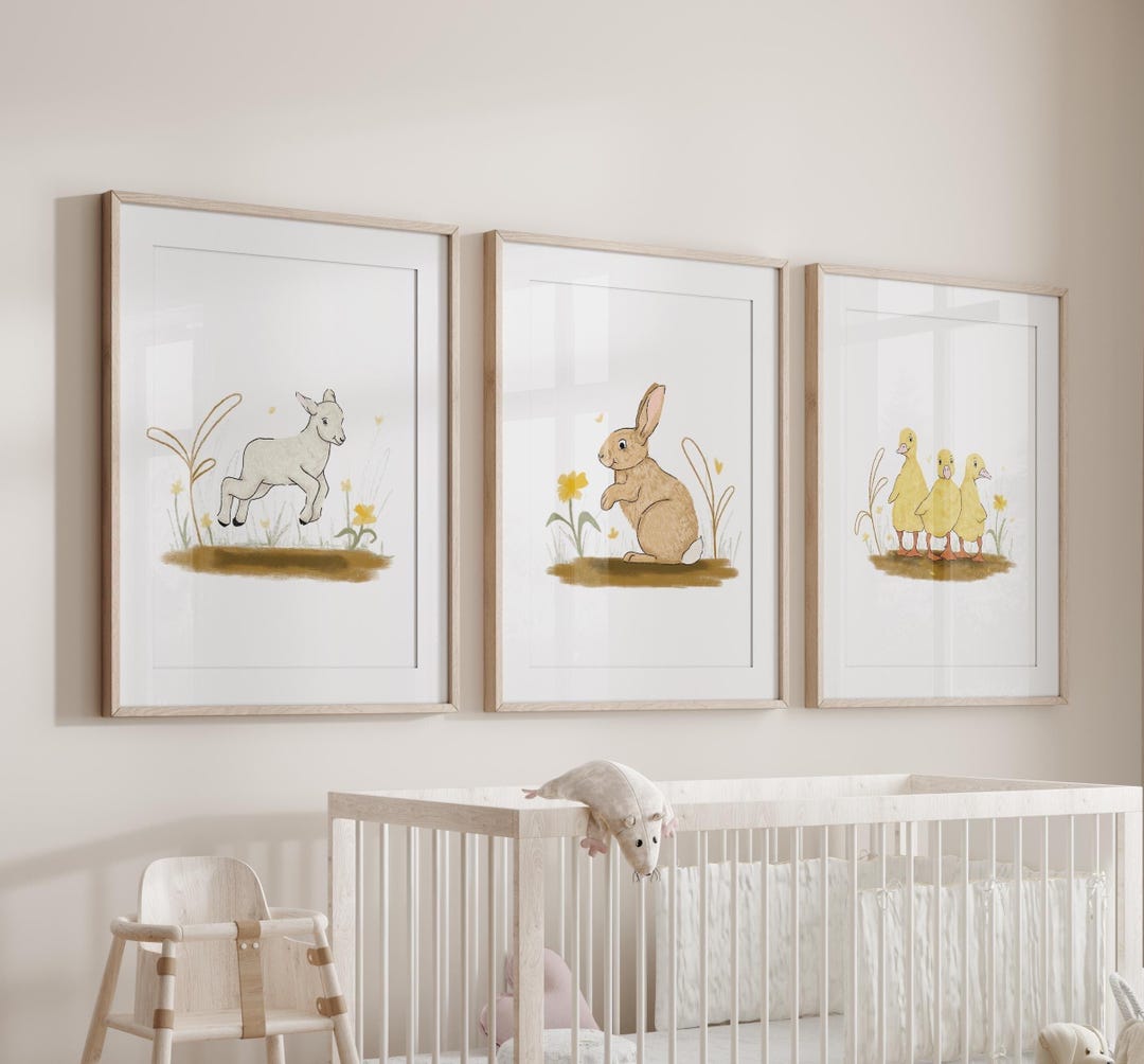 Animal Nursery Prints - Spring Animals - Printable Set of 3, Hand Drawn ...