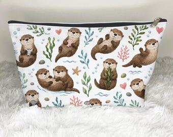 Cute Otter Toiletry Bag, Animal Lover Gift, Otters Gift, Travel Bag, Cosmetic Bag, Storage Case, Makeup Bag, Pencil Case Zip Pouch Bag