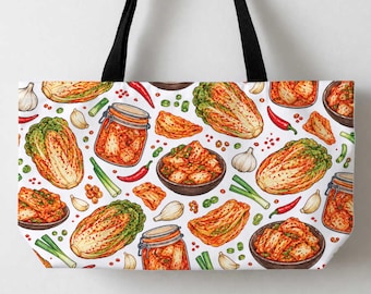 Kimchi Tote Bag, Cute Funny Canvas Tote For Food Lovers Big Tote, Korean Vegetable Lover Large Tote Bag 24x13" Beach Grocery Bag Gifts