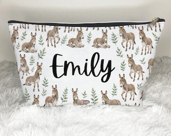 Bolsa con cremallera personalizada con diseño de burro, neceser de viaje, regalo con nombre personalizado, estuche de aseo personalizado