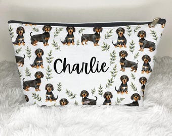 Neceser personalizado para perro salchicha, neceser de cosméticos, estuche de almacenamiento, bolsa de viaje personalizada para perro salchicha, neceser de maquillaje para perro salchicha, regalo para mamá de perro salchicha
