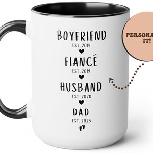 Gifts For New Dad 15oz, First Time Dad Gift From Wife, Boyfriend Fiance Husband Dad Mug Personalized, Pregnancy Reveal First Time Dad Gift