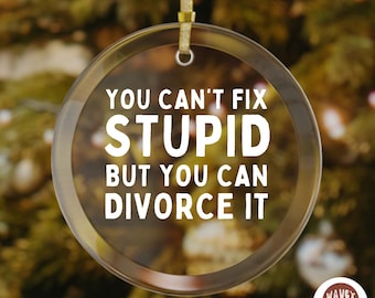 Divorce Gift, Divorced Funny Glass Ornament, Divorce Party, Divorcee, You Can't Fix Stupid But You Can Divorce It Divorce Decor Breakup Gift