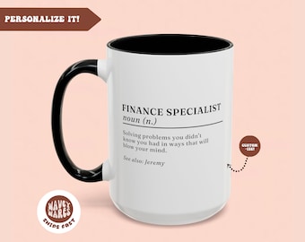 Taza de café divertida de regalo de especialista en finanzas personalizada Regalo de finanzas Taza de café de finanzas Regalo para asesor financiero Taza de café grande de 20 oz y 15 oz