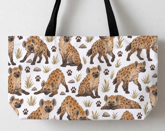 Hyena Tote Bag, Cute Canvas Tote For Animal Lovers, Big Tote, Hyenas Lover Large Tote Bag 24x13" Beach Tote, Shoulder Grocery Bag