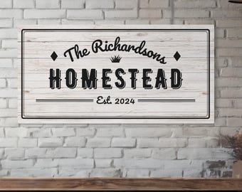Custom Large Homestead Sign Housewarming Gift Home Decor Farmhouse Wall Art Family Farm Sign Canvas Print Personalized Gift