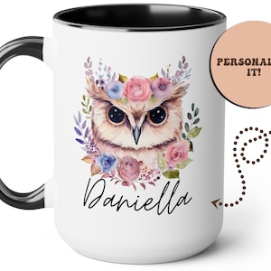 Owl Mug 15oz 11oz, Ceramic Owl Coffee Cup for Women, Personalized Owl Gift, Owl Gifts, Owl Lovers, Large Owl Coffee Mug, Owl Christmas Gift