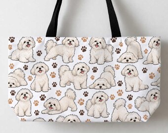 Maltese Dogs Tote Bag Large Tote Bag 24x13" Cute Canvas Tote Gift For Animal Pet Lover Big Dog Tote Beach Tote Shopping Bag