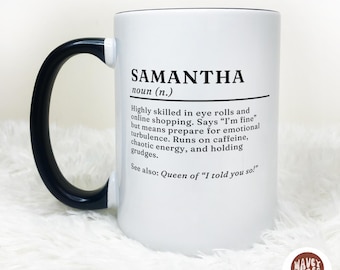 Naam betekenis mok, naam definitie beker, gepersonaliseerde naam cadeau voor haar aangepaste definitie, gepersonaliseerde bestie beste vriend moeder woordenboek cadeau