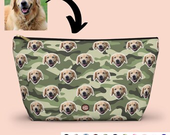 Bolsa con cremallera con estampado de camuflaje y foto de mascota personalizada de WaveyWares®, bolsa con foto personalizada, bolsa de artículos de tocador y cosméticos con foto de regalo para mascota personalizada