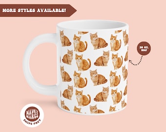 Orange Cat Coffee Mug, Big 20oz 15oz Mug, Cute Tabby Cat Coffee Cup, Shorthair Cat Owner Gift, Cat Mom Cat Dad Gift, Ginger Cat Pattern