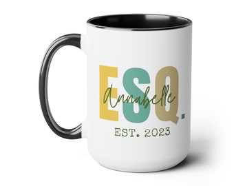 Cadeau pour l'obtention du diplôme en droit, Mug Esquire personnalisé, Esq Est, Mugs pour étudiant en droit, Cadeaux pour avocat, Idée cadeau pour l'obtention du diplôme, Cadeau pour étudiant en droit, Cadeau pour avocat