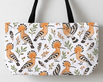 Hoopoe Birds Tote Bag, Canvas Tote For Bird Lovers, Big Tote, Hoopoes Large Tote Bag 24x13", Beach Tote Pet Gifts Grocery Bag