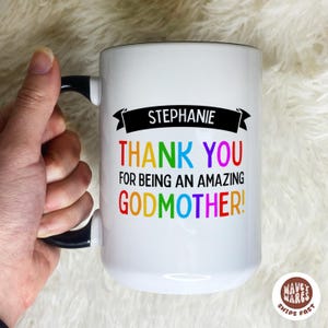 Godmother Gift Coffee Mug, Custom Present for God Mother, Personalized Ceramic Cup, Baptism Keepsake, Mother&#39;s Day Present, Birthday Gift