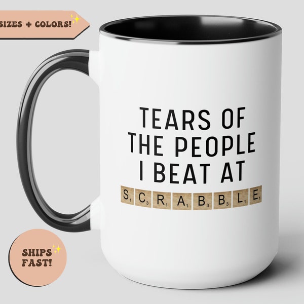 Larmes des gens que j’ai battus au Scrabble, tasse à café drôle, cadeau de joueur de Scrabble, tasse de jeu de société, tuiles de Scrabble cadeau d’amant de Scrabble