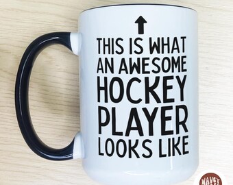 Awesome Hockey Player Coffee Mug, Hockey Lover Decor, Ice Hockey Family Coach Gifts, Hockey Decorations, Hockey Gifts, Tea Cup