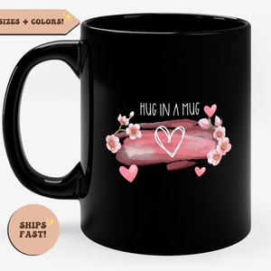 Hug in a Mug, Black Coffee Mug gift, Comforting gift, Uplifting gift, Encouraging gift for her, Anxiety gift, Mental Health Gift, Pocket hug