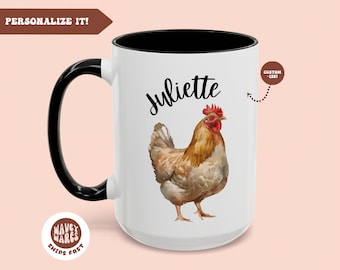 Personalized Chicken Name 15oz 20oz Coffee Mug, Chicken Birthday Gift, Chicken Mom, Chicken Lover Coffee Cup, Chicken Lady, Gift for Farmer