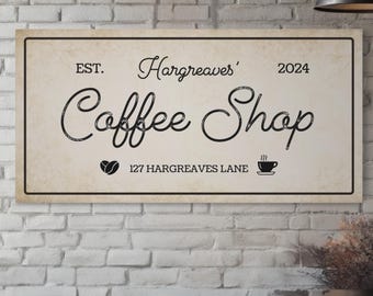 Large Custom Coffee Shop Sign Coffee Bar Small Business Decor Coffee Station Espresso Bar Personalized Housewarming Gift Wall Art Address
