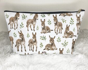 Esel Kulturtasche, Tierliebhaber Geschenk, Esel Bauernhof Mädchen Haustier Geschenk, Reisetasche Kosmetiktasche, Aufbewahrungstasche, Make-up Tasche Reißverschlusstasche Muster