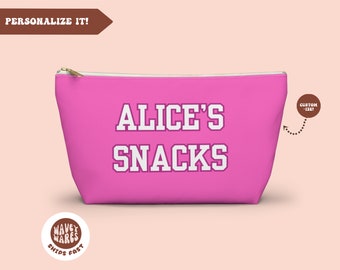 Bolsa con cierre hermético para bocadillos personalizada, bolsa rosa con nombre personalizado, bolsa de emergencia para dulces y bocadillos para niños, bolsa de comida para niños, bolsa de maquillaje, regalo personalizado