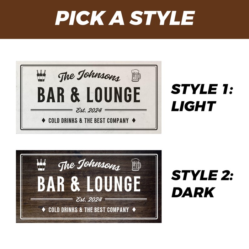 Large Bar and Lounge Custom Decor Wall Sign Personalized Name Bar