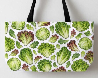 Lettuce Tote Bag, Cute Funny Canvas Tote For Food Lovers Big Tote, Vegetable Lover Large Tote Bag 24x13" Beach Grocery Bag Gifts