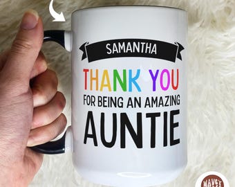 Personalized Aunt Name Mug New Auntie Pregnancy Announcement Mug Aunt Gift from Niece Nephew Thank You Appreciation Birthday Present