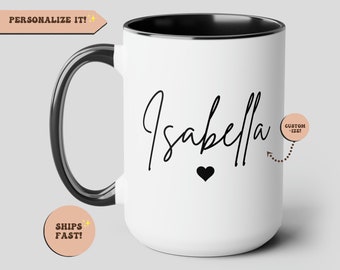 Personalized Mug, Heart Coffee Mug, Name Mug Cup, Custom Name Mug, Name Mug Personalized, Customized Coffee Mug, Gift for Her Mom Grandma