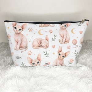 Toilettas met Sphynx-kattenmotief, cadeau voor kattenmoeders, cadeau voor Sphynx-kattenliefhebbers, reistas, make-uptasje, tasje voor cosmetica, tasje voor snacks en snoepjes, make-uptasje met ritssluiting en kattenmotief.