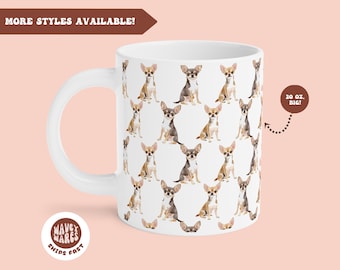 Taza de café de chihuahuas, taza grande de 20 oz y 15 oz, linda taza de café de chihuahua, regalo para amantes de los chihuahuas, regalo para mamá y papá chihuahua, patrón de perro chihuahua