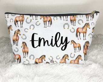 Personalized Horse Zip Bag, Travel Bag, Cosmetic Bag, Custom Makeup Bag, Drugs Bag, Storage Case, Medicines Accessory Pouch, Pencil Case