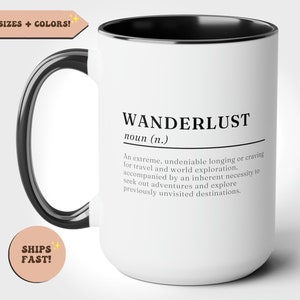 Wanderlust Definition Kaffemugg, Resegåva, Wanderlust-tryck, Citatmugg, Minimalistisk Mugg, Friluftsmugg, Backpacker