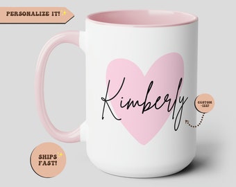 Personalized Mug, Heart Coffee Mug, Name Mug Cup, Custom Name Mug, Name Mug Personalized, Customized Coffee Mug, Gift for Her Mom Grandma