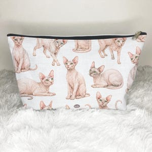 Toilettas met Sphynx-kattenmotief, cadeau voor kattenliefhebbers, reistas, make-uptas met patroon, kattenvrouwtje.
