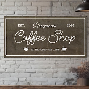 Custom Coffee Shop Sign Coffee Bar Artwork Coffee Station Espresso Bar Personalized Housewarming Gift Large Wall Art Address Small Business