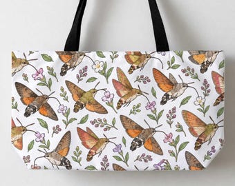 Hummingbird Moths Tote Bag, Canvas Tote For Moth Lovers, Big Tote, Insects Large Tote Bag 24x13", Beach Tote Animal Gifts Grocery Bag