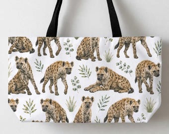 Hyenas Tote Bag, Cute Canvas Tote For Animal Lovers, Big Tote, Hyena Lover Large Tote Bag 24x13" Beach Tote, Shoulder Grocery Bag
